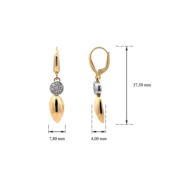 Anhänger-Ohrringe mit Zirkonen in Gold