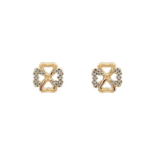 Gold Pecek Ohrringe Quatrefoil mit Zirkonias