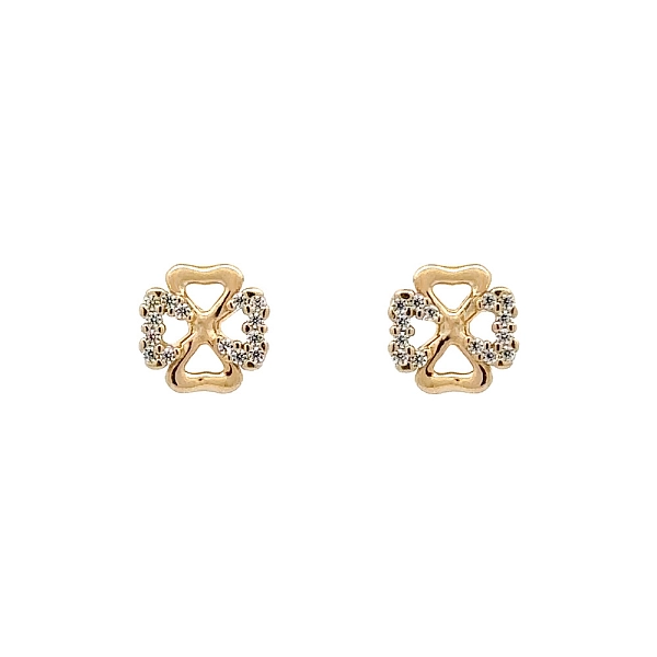 Gold Pecek Ohrringe Quatrefoil mit Zirkonias