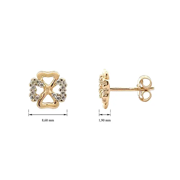 Gold Pecek Ohrringe Quatrefoil mit Zirkonias