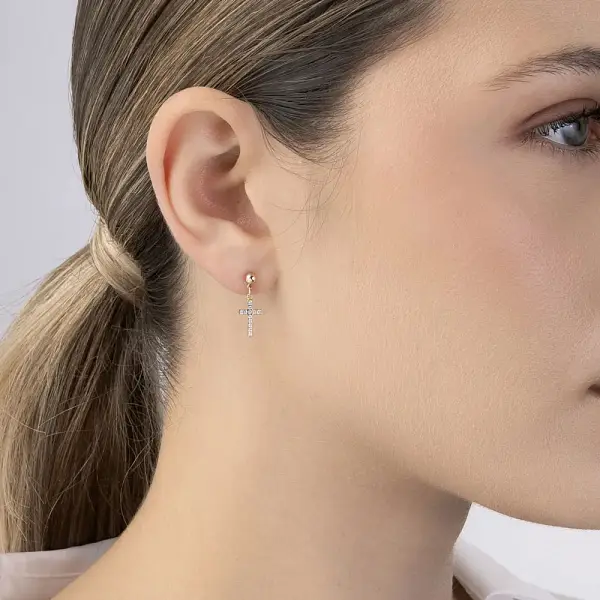 Goldohrringe Kreuz mit Zirkonen