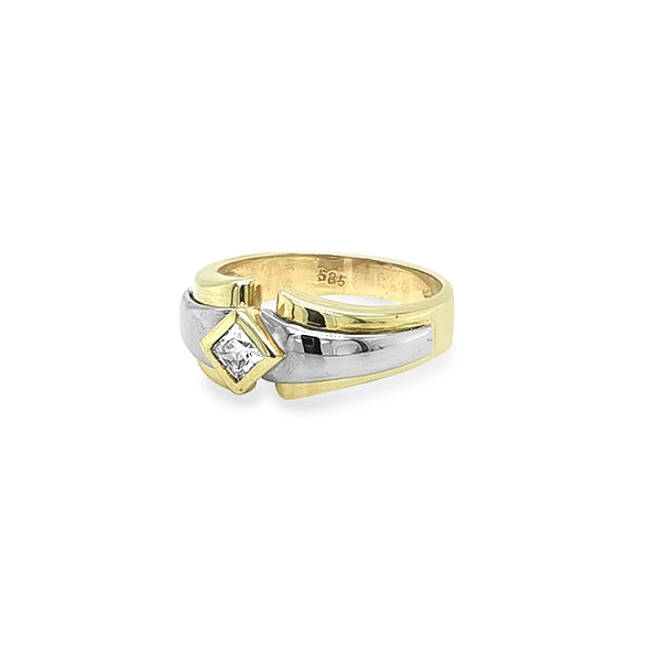 Goldring mit Zirkon aus kombiniertem Gold