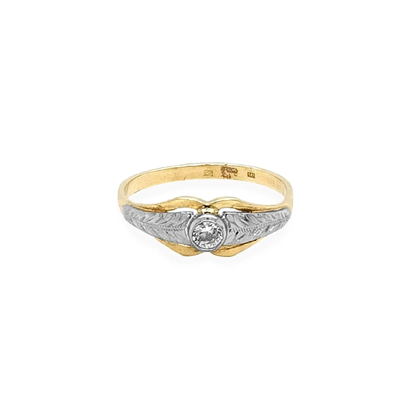 Goldring mit Zirkon aus kombiniertem Gold