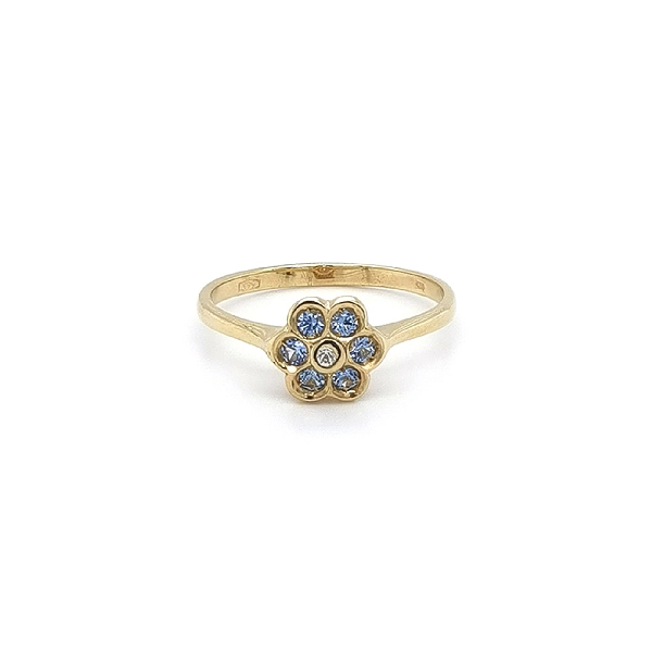 Goldring Blume mit blauem Topas