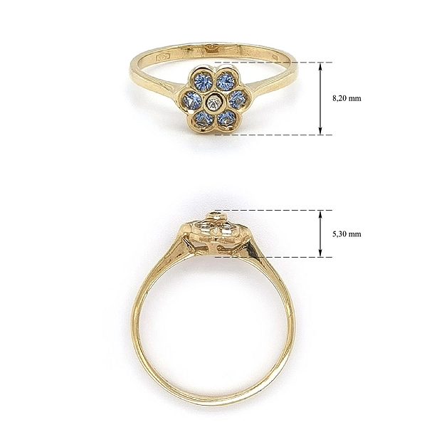 Goldring Blume mit blauem Topas