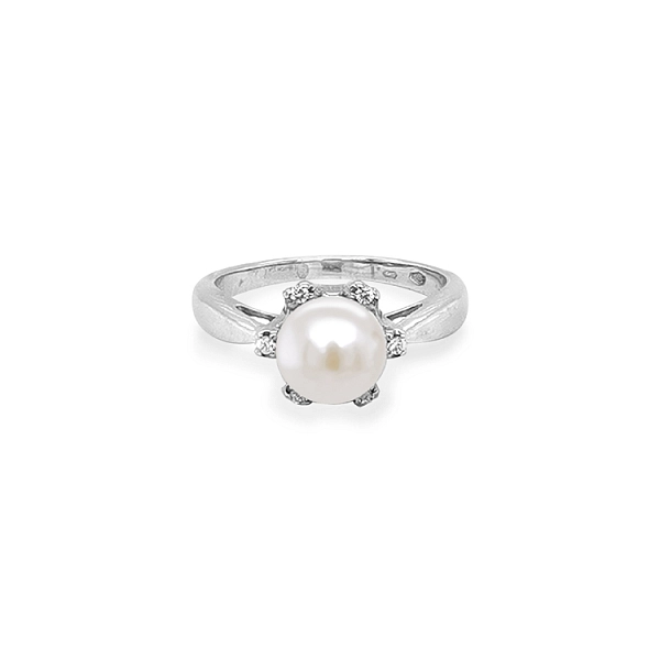 Goldring mit Perle und Zirkonen