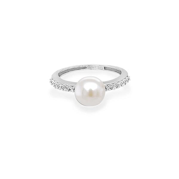 Goldring mit Perle und Zirkonen