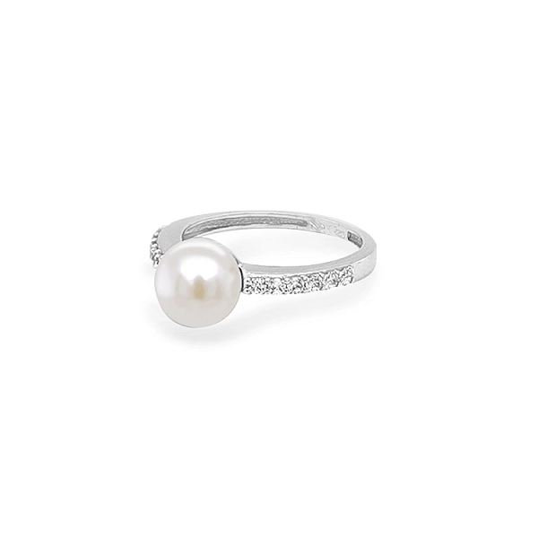 Goldring mit Perle und Zirkonen