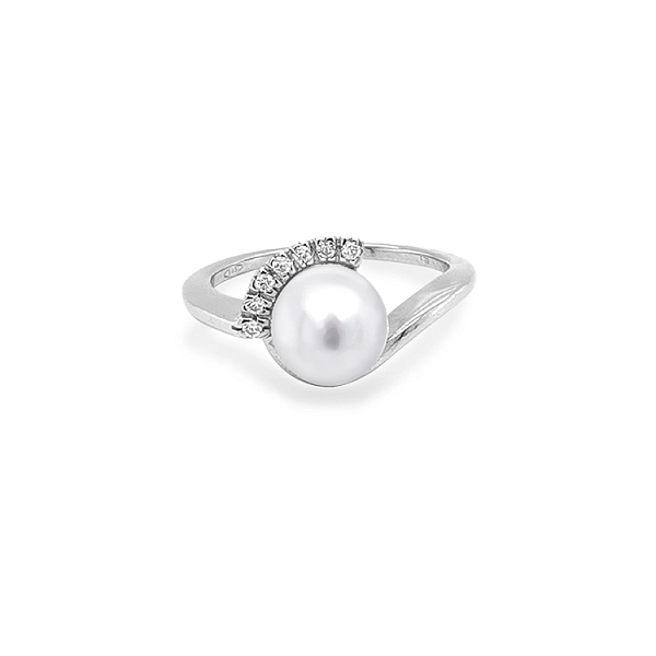 Goldring mit Perle und Zirkonen