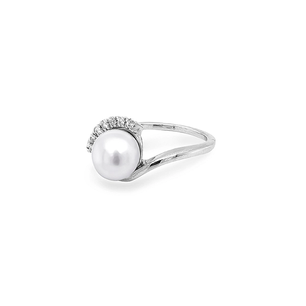 Goldring mit Perle und Zirkonen