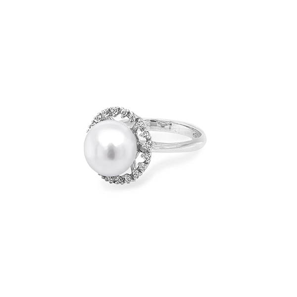 Goldring mit Perle und Zirkonen