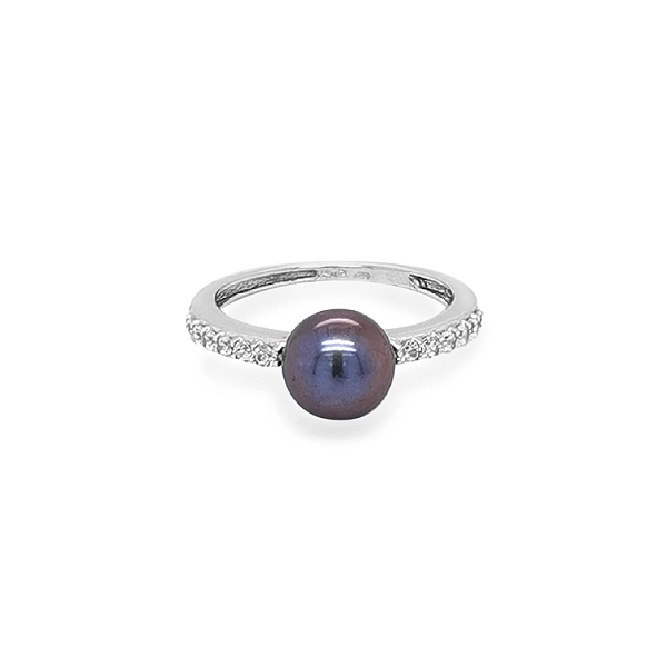 Goldring mit schwarzer Perle und Zirkonen