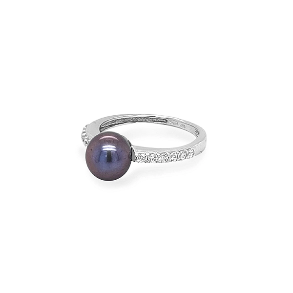 Goldring mit schwarzer Perle und Zirkonen