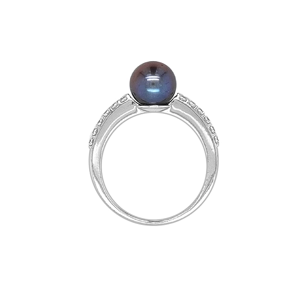 Goldring mit schwarzer Perle und Zirkonen
