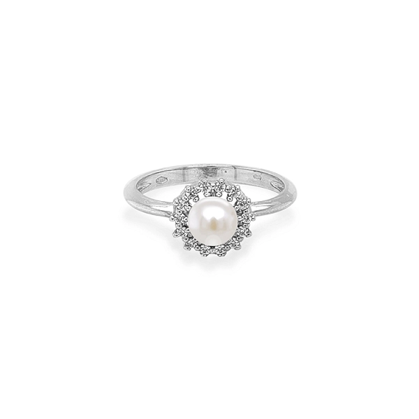 Goldring mit Perle und Zirkonen