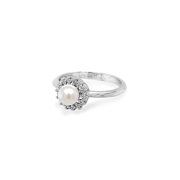Goldring mit Perle und Zirkonen
