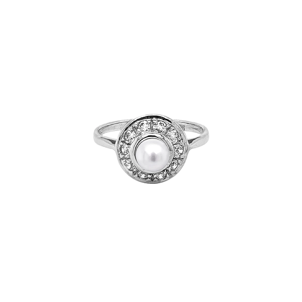 Goldring mit Perle und Zirkonen