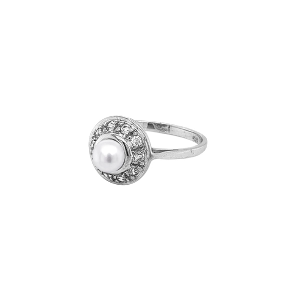 Goldring mit Perle und Zirkonen