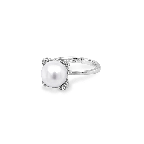 Goldring mit Perle und Zirkonen