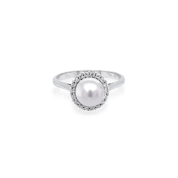 Goldring mit Perle und Zirkonen