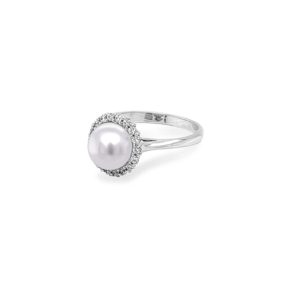 Goldring mit Perle und Zirkonen