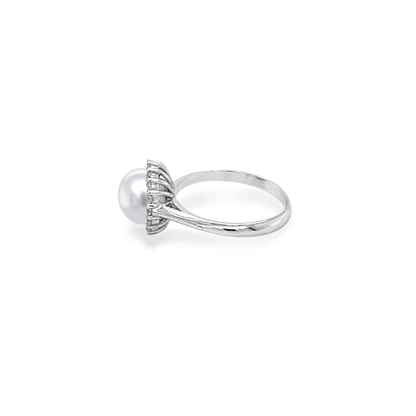 Goldring mit Perle und Zirkonen