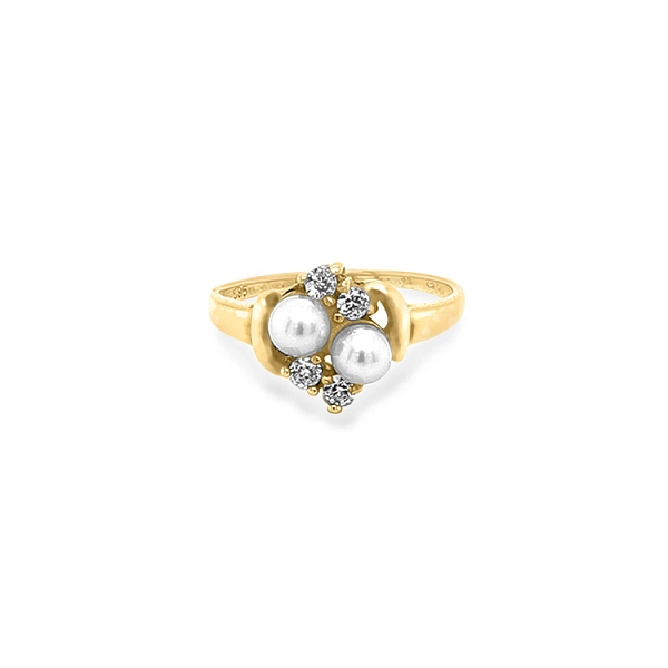 Goldring mit Zirkonen und Perlen