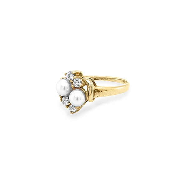 Goldring mit Zirkonen und Perlen