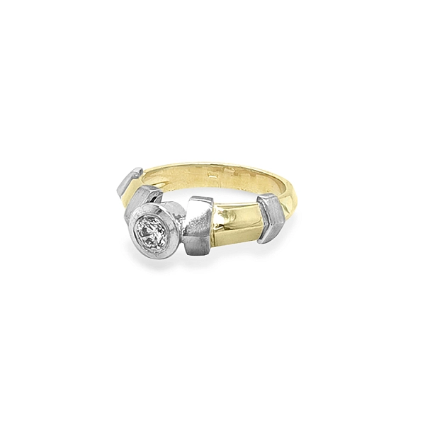 Goldring mit Zirkon aus kombiniertem Gold