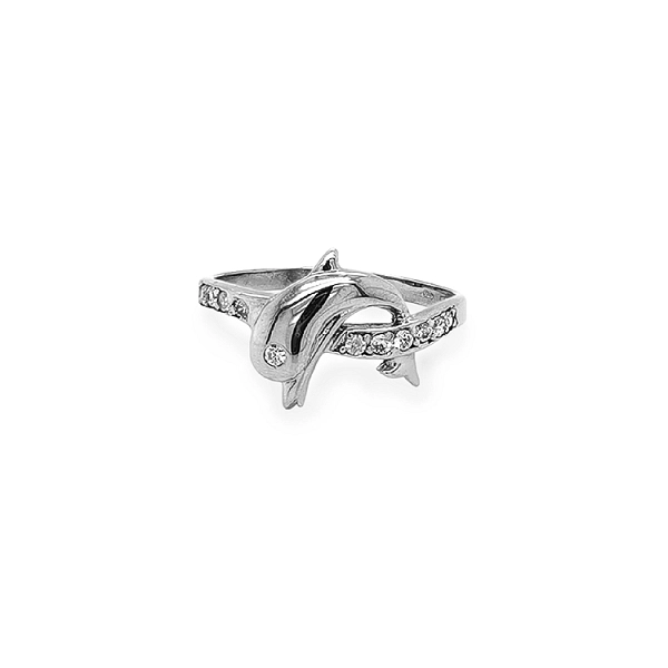 Exklusiver Goldring in Form eines Delfins mit Zirkonia