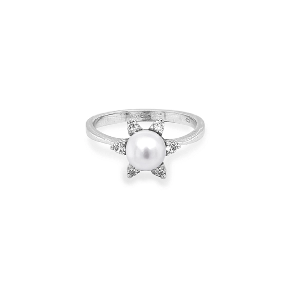 Goldring mit Perle und Zirkonen