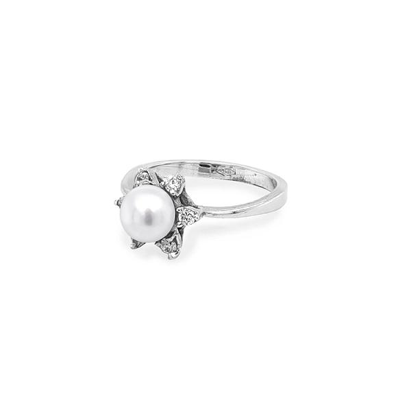 Goldring mit Perle und Zirkonen