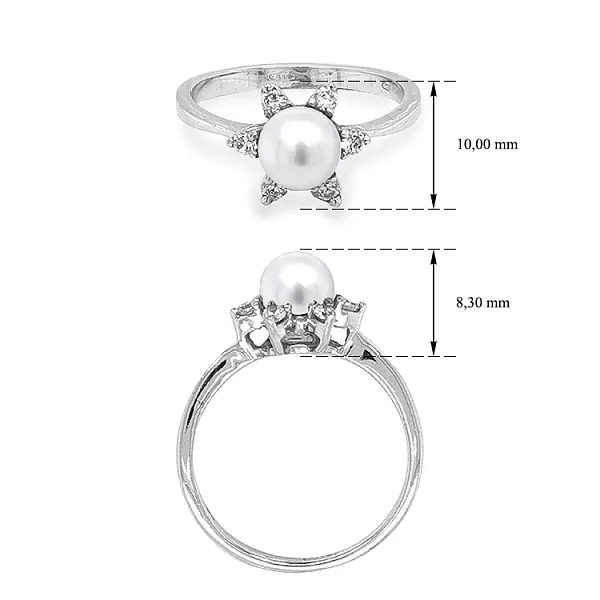 Goldring mit Perle und Zirkonen