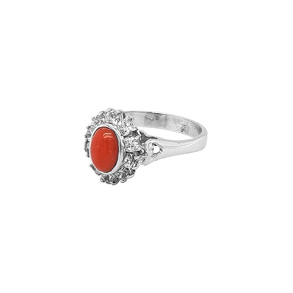 Goldring mit Koralle und Zirkonen