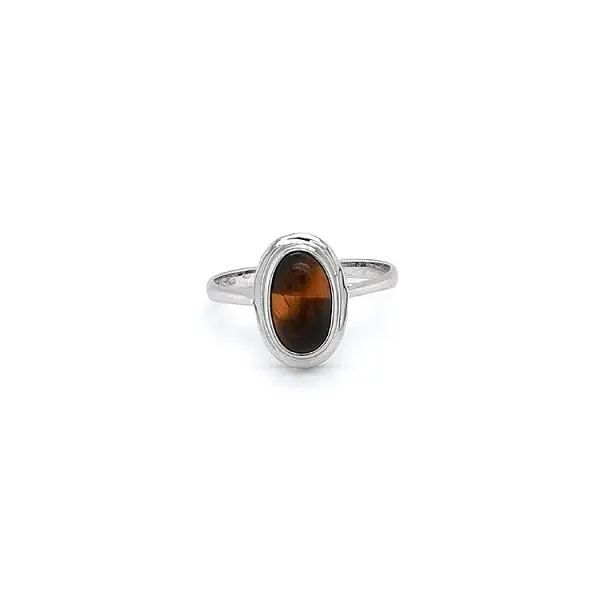 Ring mit Tigerauge in Weißgold