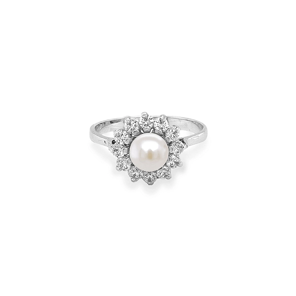 Goldring mit Perle und Zirkonen