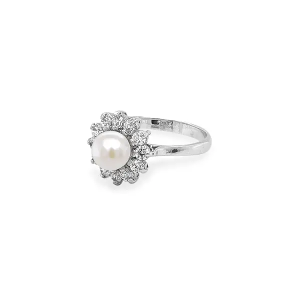 Goldring mit Perle und Zirkonen