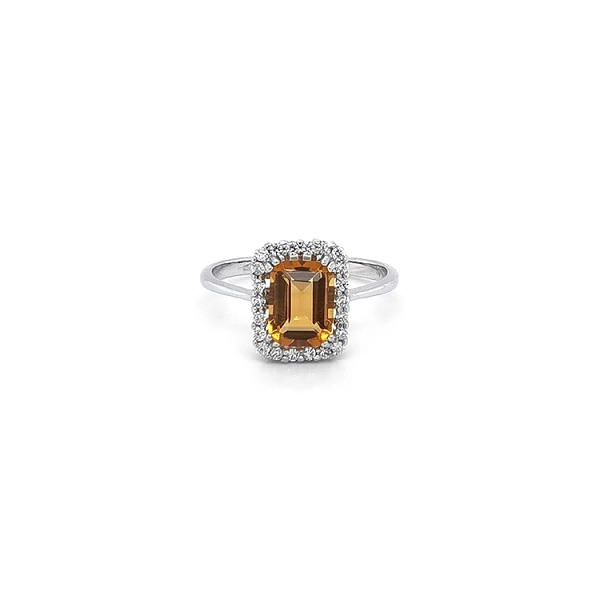 Ring mit orangefarbenem Stein in Weißgold