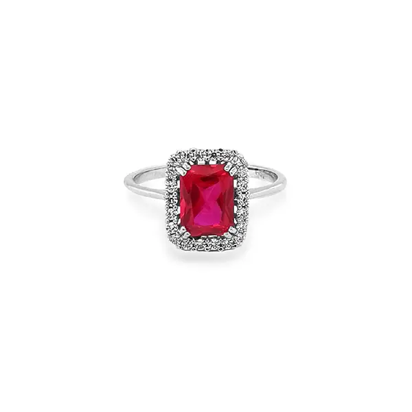 Exklusiver Weißgoldring mit Rubin und Zirkonia