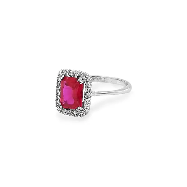 Exklusiver Weißgoldring mit Rubin und Zirkonia