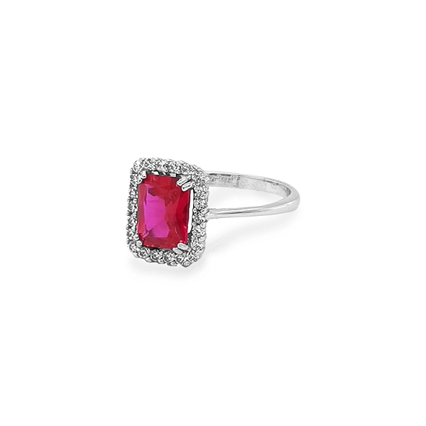 Exklusiver Weißgoldring mit Rubin und Zirkonia