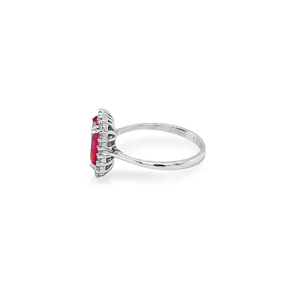 Exklusiver Weißgoldring mit Rubin und Zirkonia