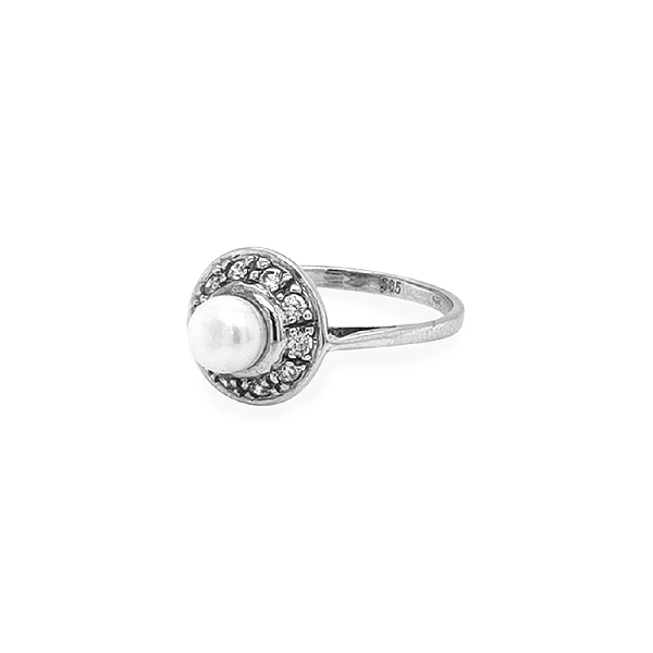 Goldring mit Perle und Zirkonen