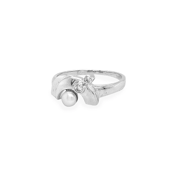 Goldring mit Perle und Zirkonen