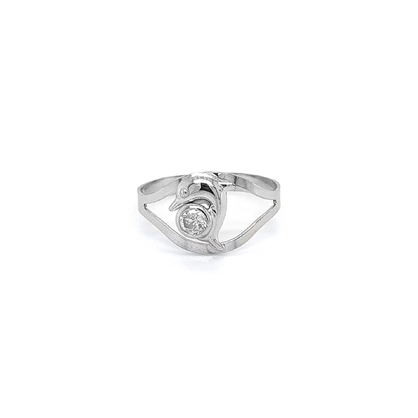Delphinring mit Zirkon aus Weißgold