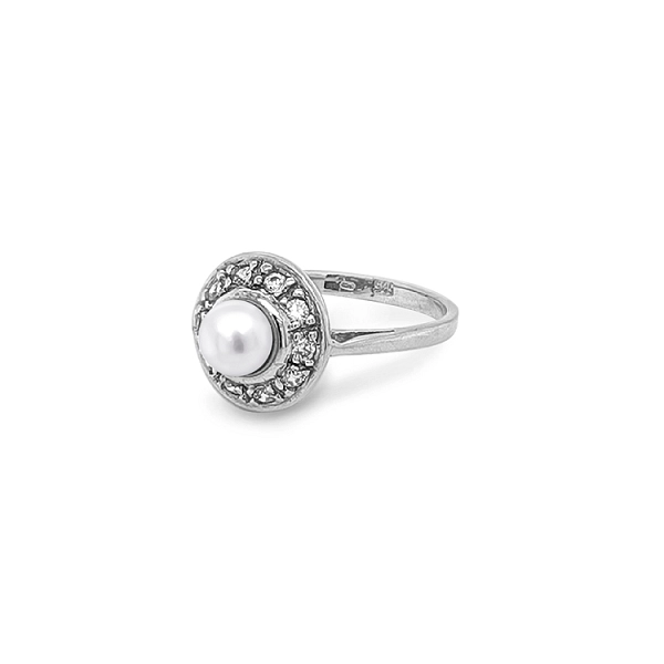 Goldring mit Perle und Zirkonen