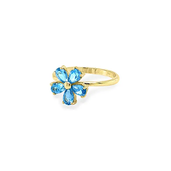 Goldring mit blauen Steinen Blume