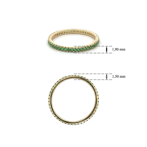 Goldener Ewigkeitsring mit grünen Steinen
