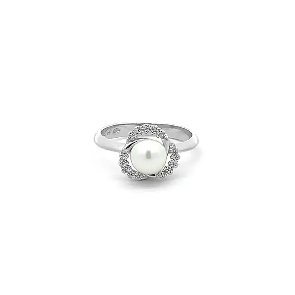 Goldring mit Perle und Zirkonen
