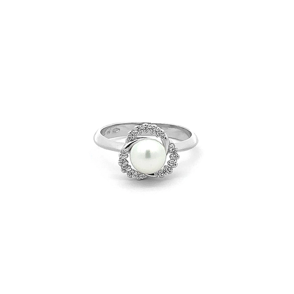 Goldring mit Perle und Zirkonen